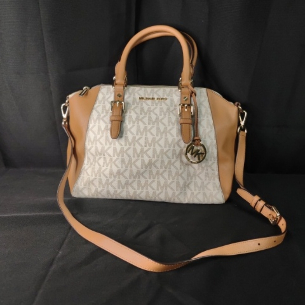 Michael Kors Charlotte Signature Leather Large Zip Top Tote Shoulder Handbag